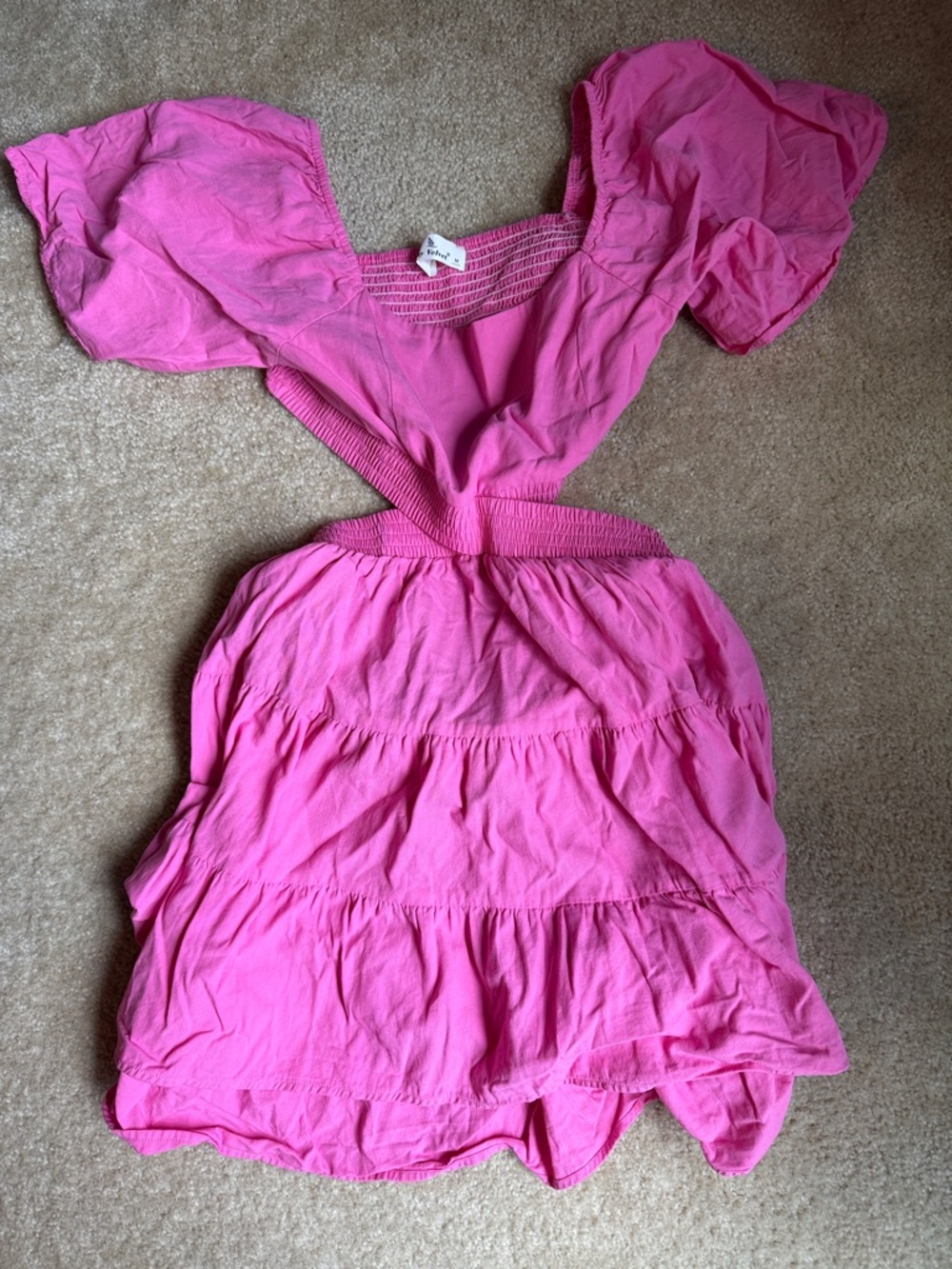 Bright Pink Puff Sleeve Cutout Mini Dress